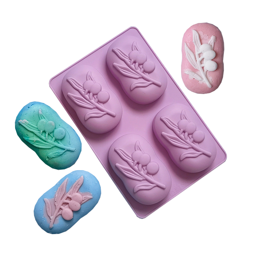 Soap Making Gifts - 4 Cavities Oval Olive Tree Silicone